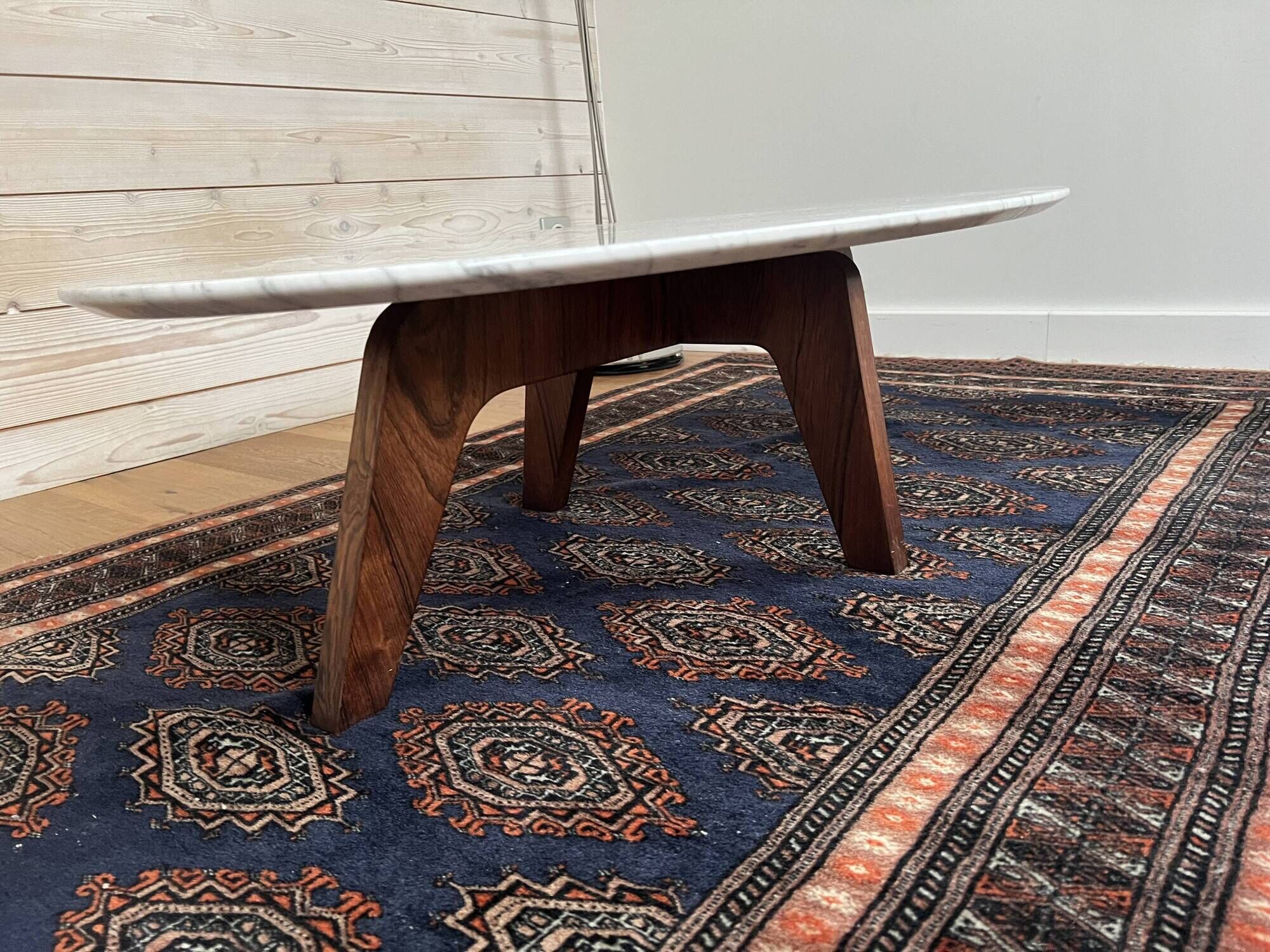 Marble and rosewood coffee table, designed by Hugues Poignant for Roche Bobois