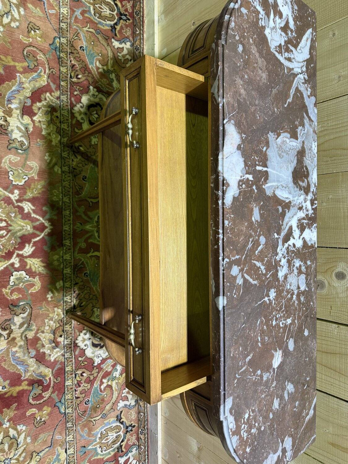 Louis XVI style console in marble and cherry wood.