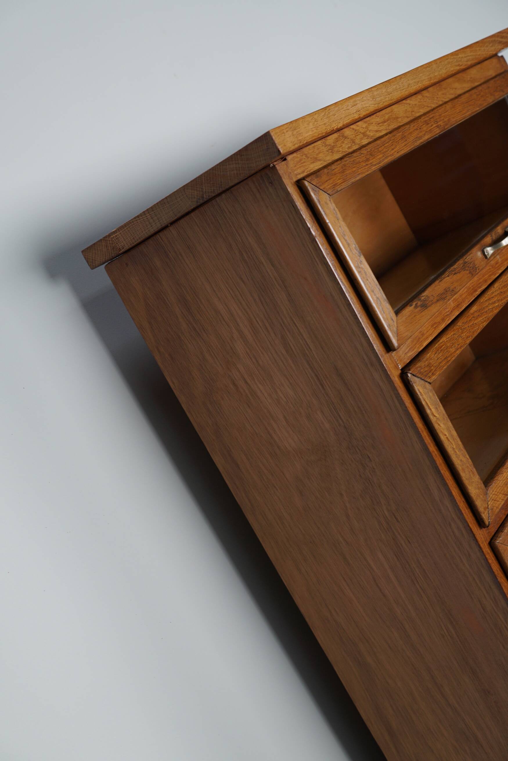 Vintage Dutch Oak Haberdashery Shop Cabinet / Vitrine, 1950s