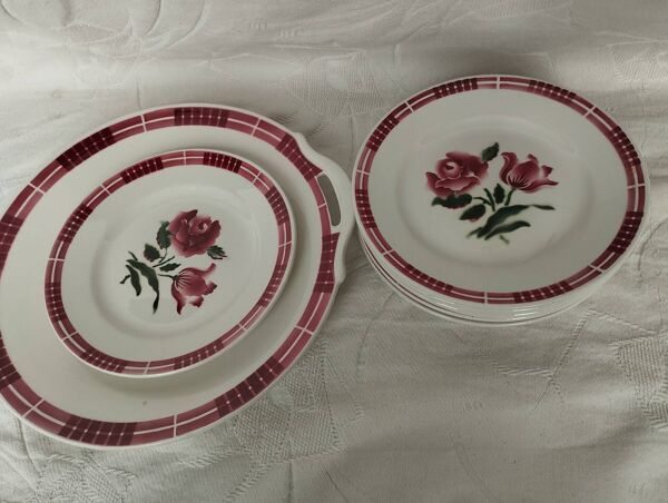 Lot Vintage Sarreguemines & Digoin – Modèle “Dijon”   Plat à Tarte + 8 Assiettes