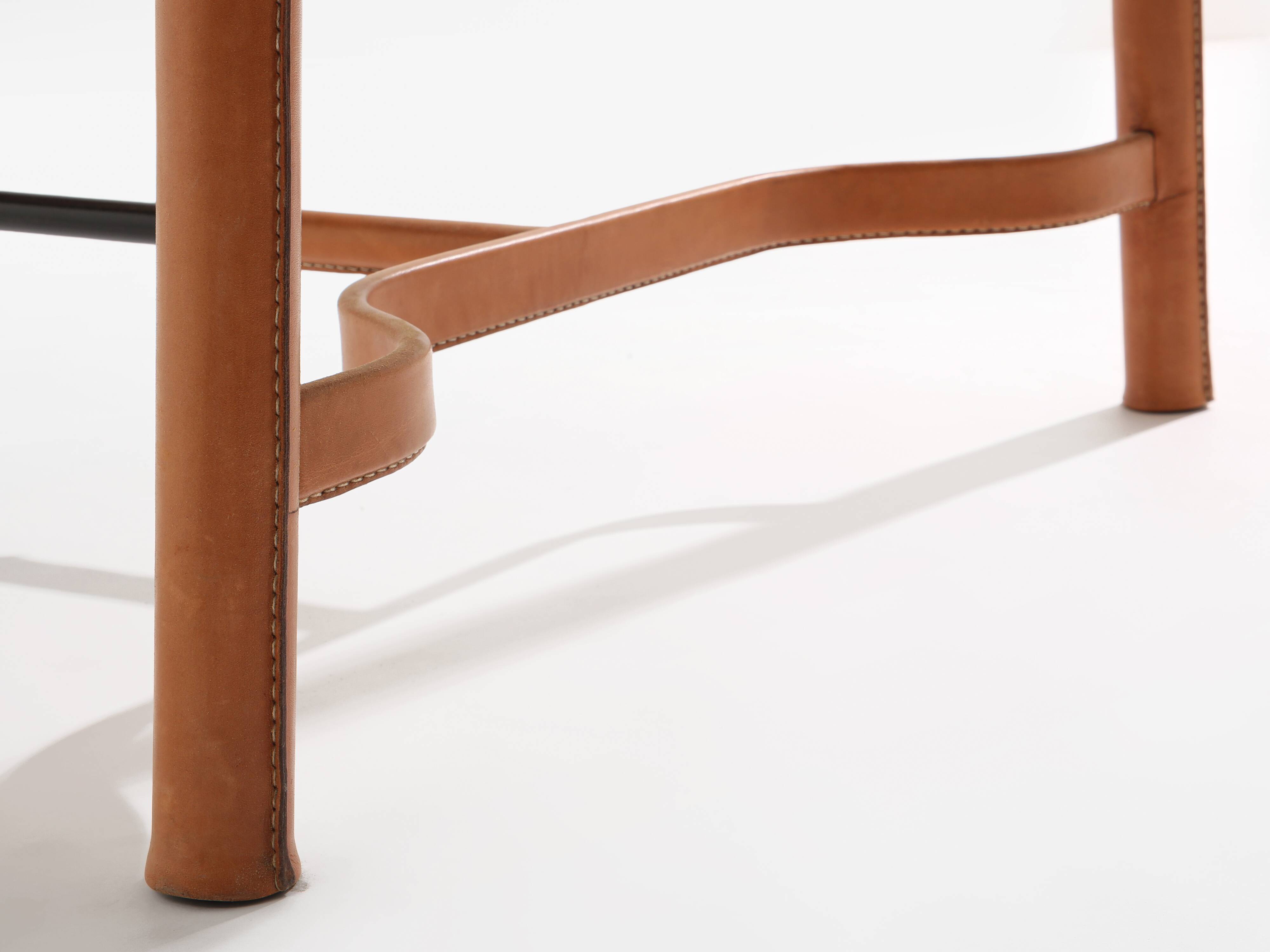 Jacques Adnet dining table oak red leather brass 1950