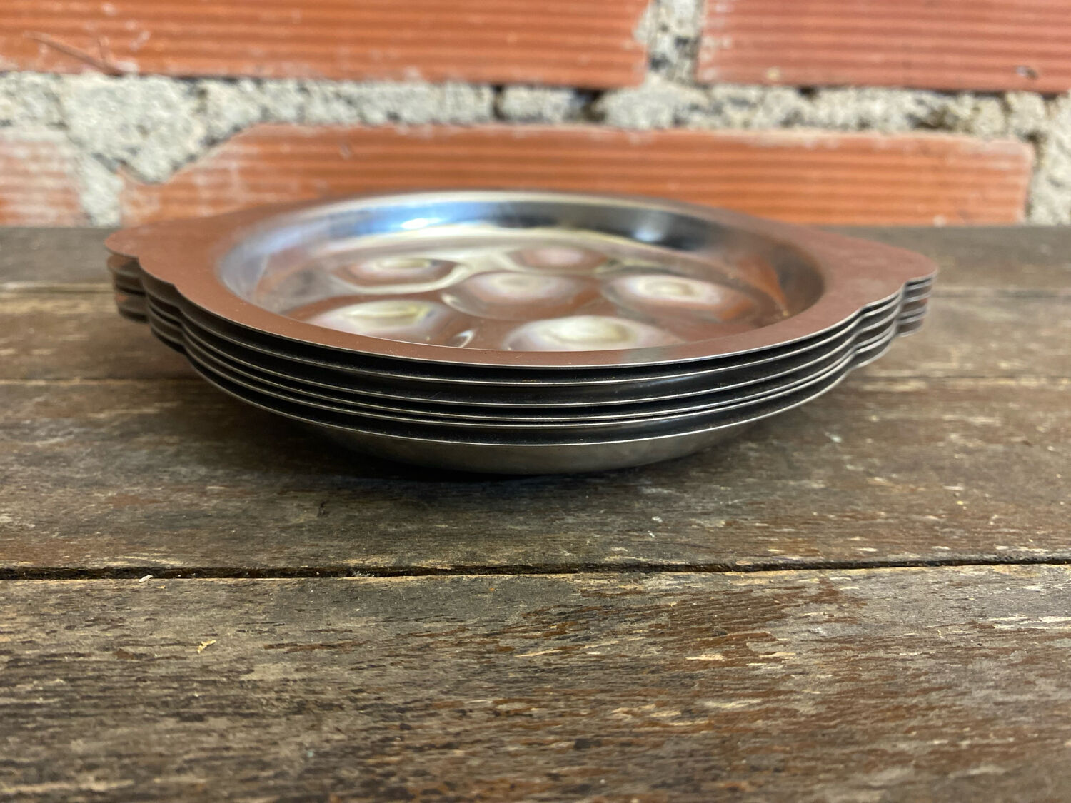 Set of 6 Stainless Steel Escargot Plates with 6 Compartments Made in Japan Used