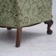 1950s, Danish armchair, green furniture velour, carved oak wood.