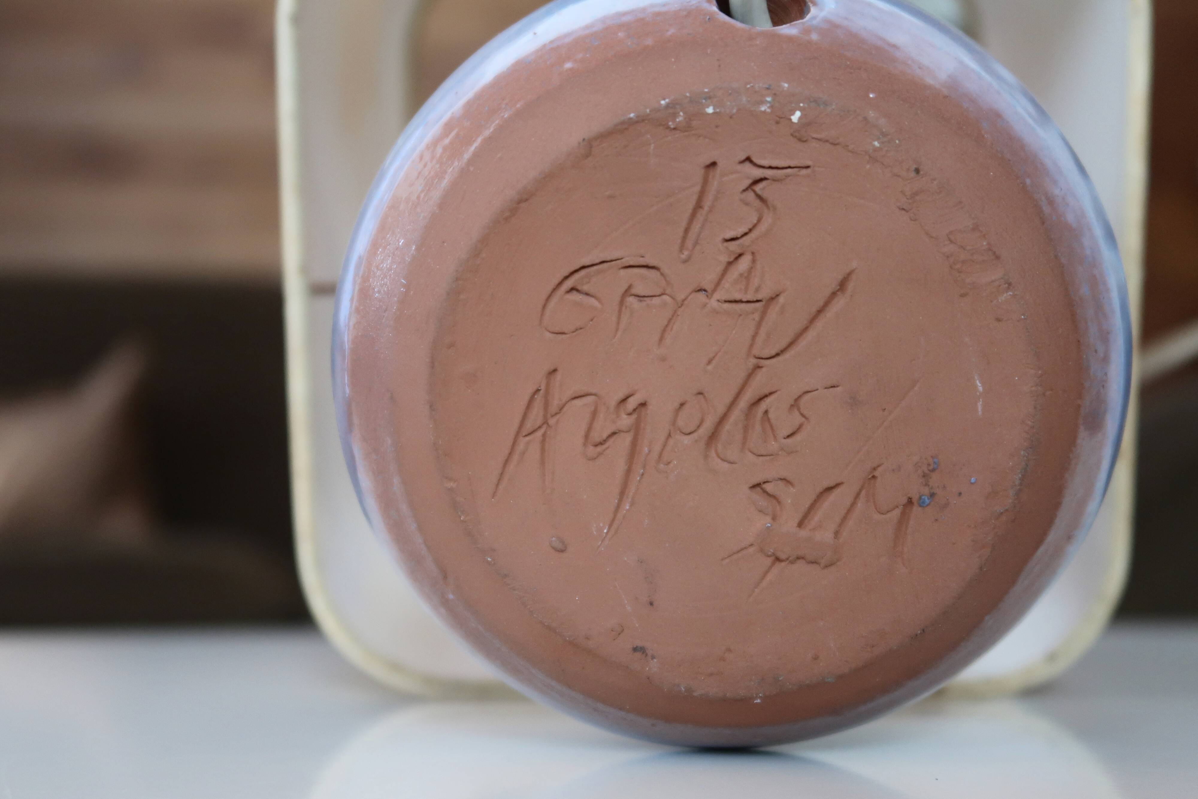 Lampe en céramique abat jour pastel, années 70