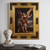 Tableau ancien italien du XVIIe siècle, Tobie et l'ange