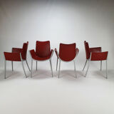 Set of 4 red leather and aluminium duna chairs by Jorge Pensi for Cassina, 1990s