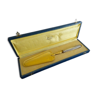 Antique silver and gilded metal pie shovel in case