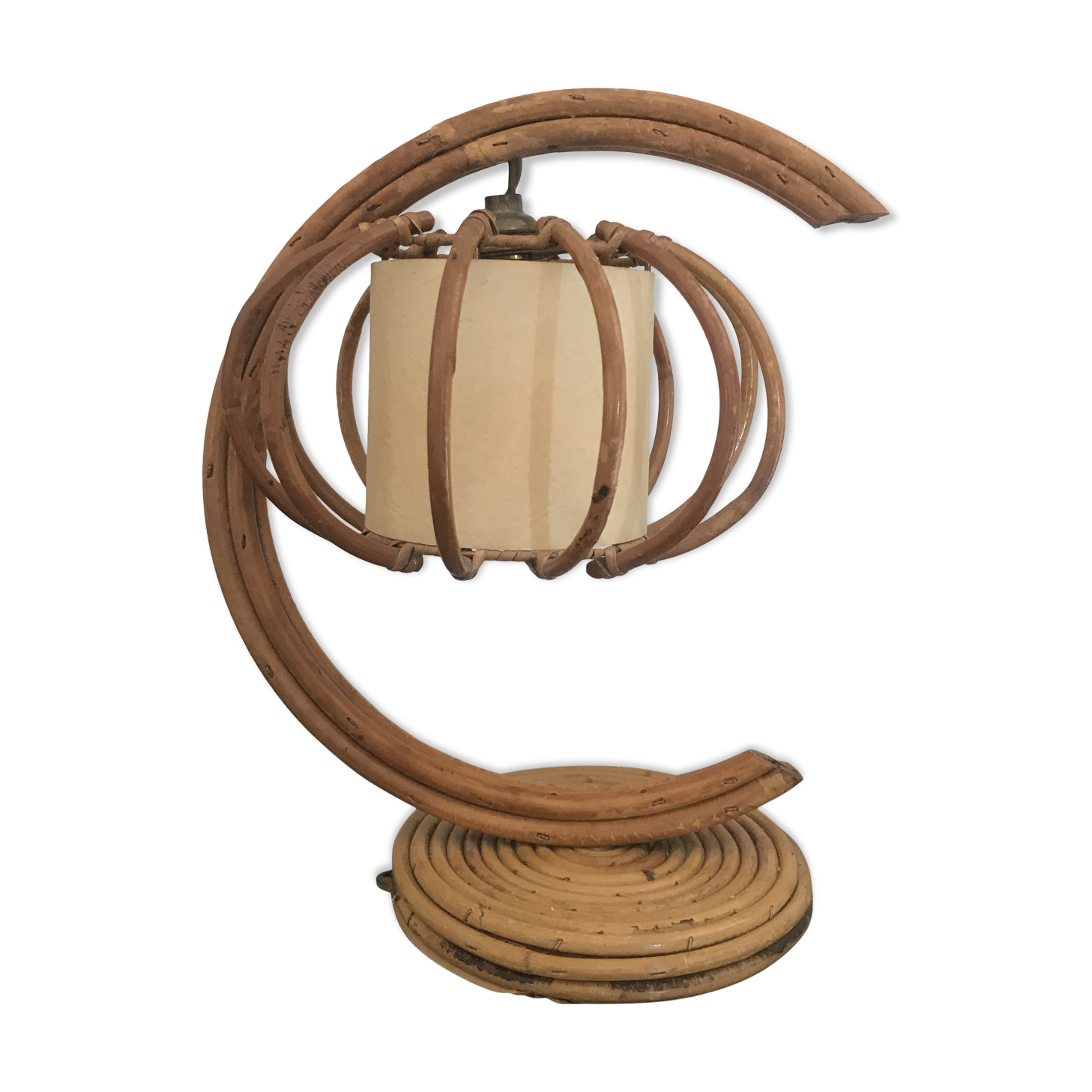 Vintage 1950 rattan bedside lamp