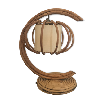 Vintage 1950 rattan bedside lamp