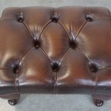 Dark brown cowhide leather Chesterfield ottoman