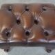 Dark brown cowhide leather Chesterfield ottoman