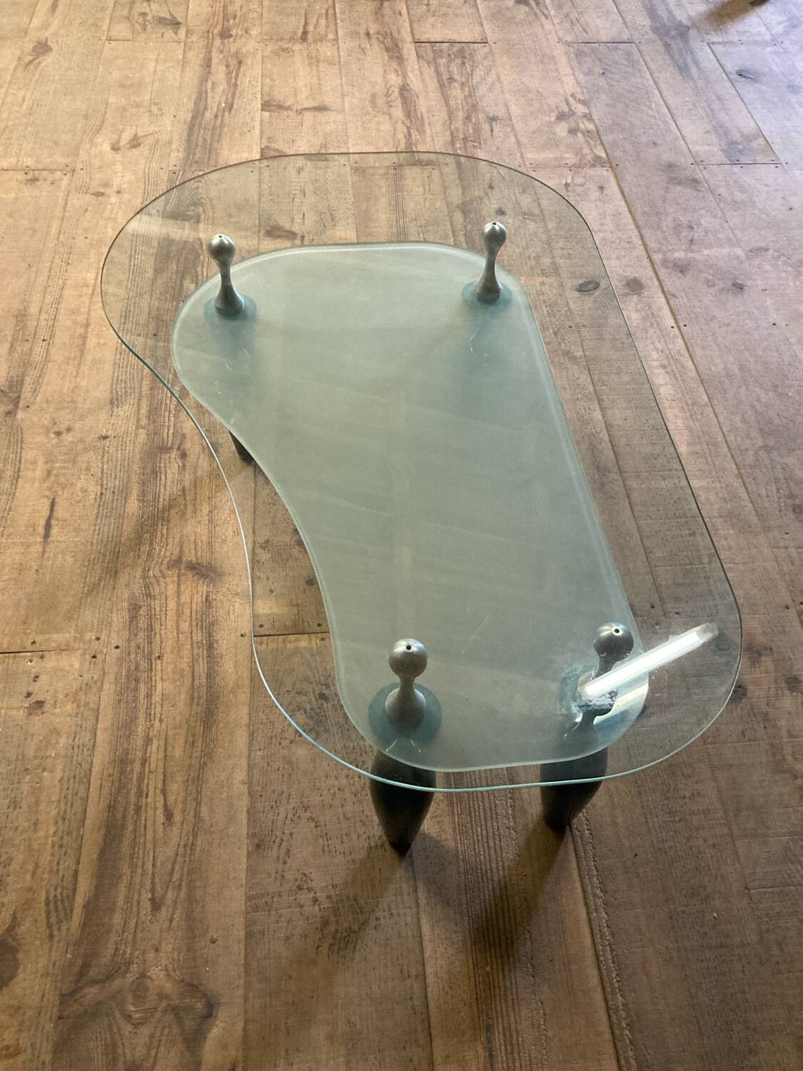 Glass and organic wood coffee table