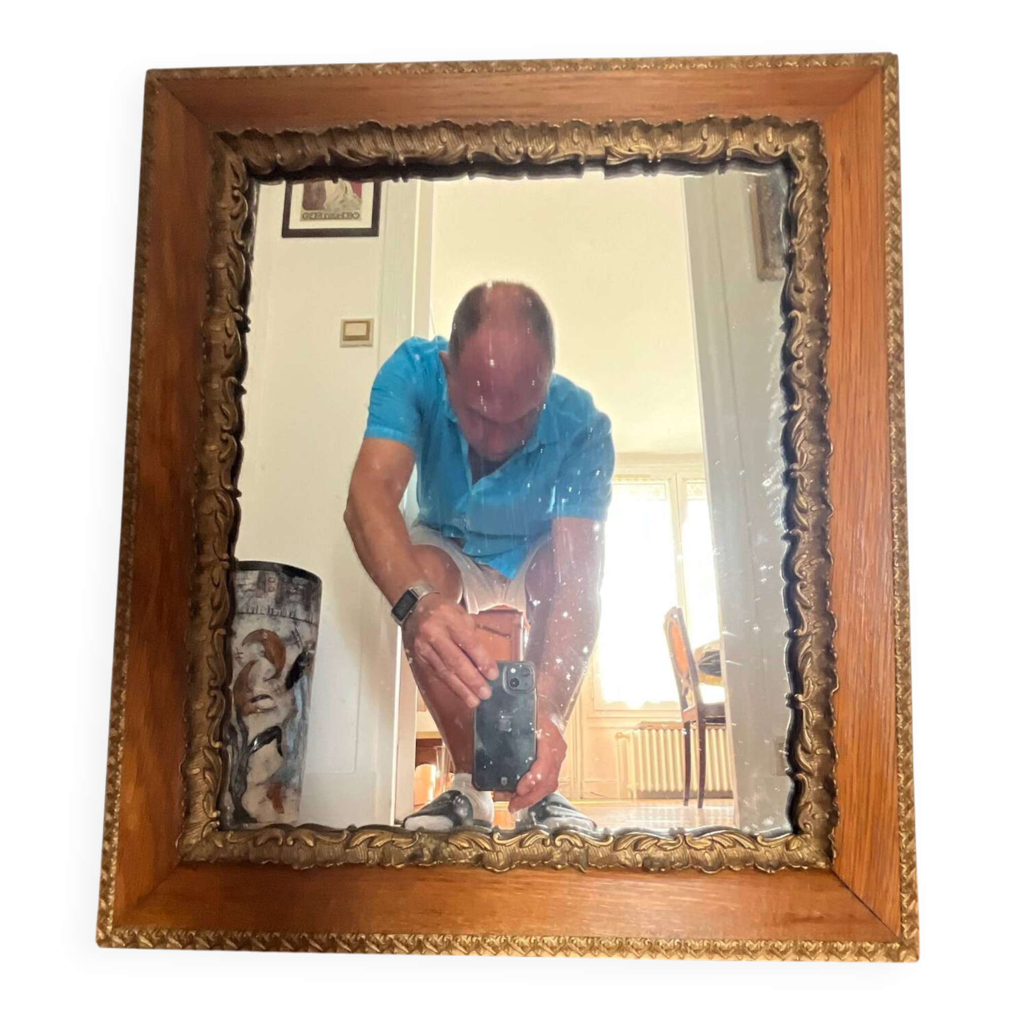 Antique moulded wooden mirror 54 x 47 cm