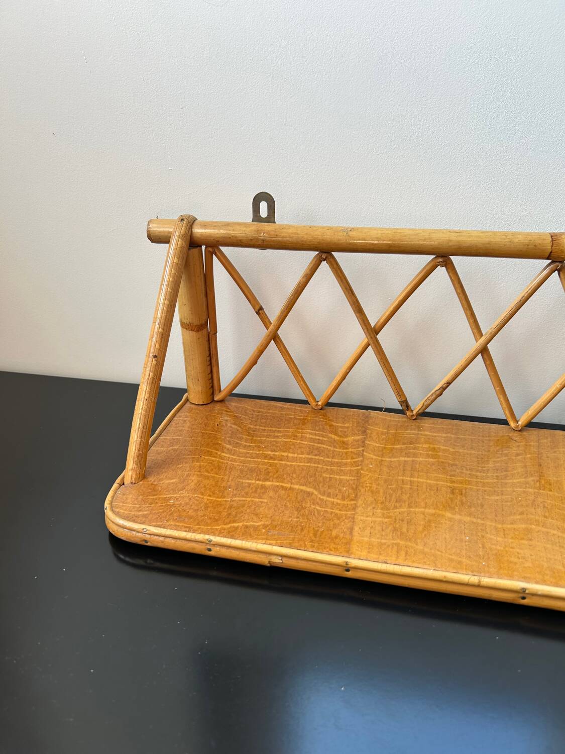 1970s rattan wall shelf