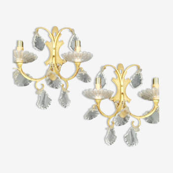 Pair of brass appliques and tassels and bobeches