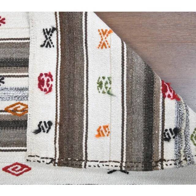 Vintage Turkish Hand-Knotted Wool Cotton White Kilim Runner Rug 65x140