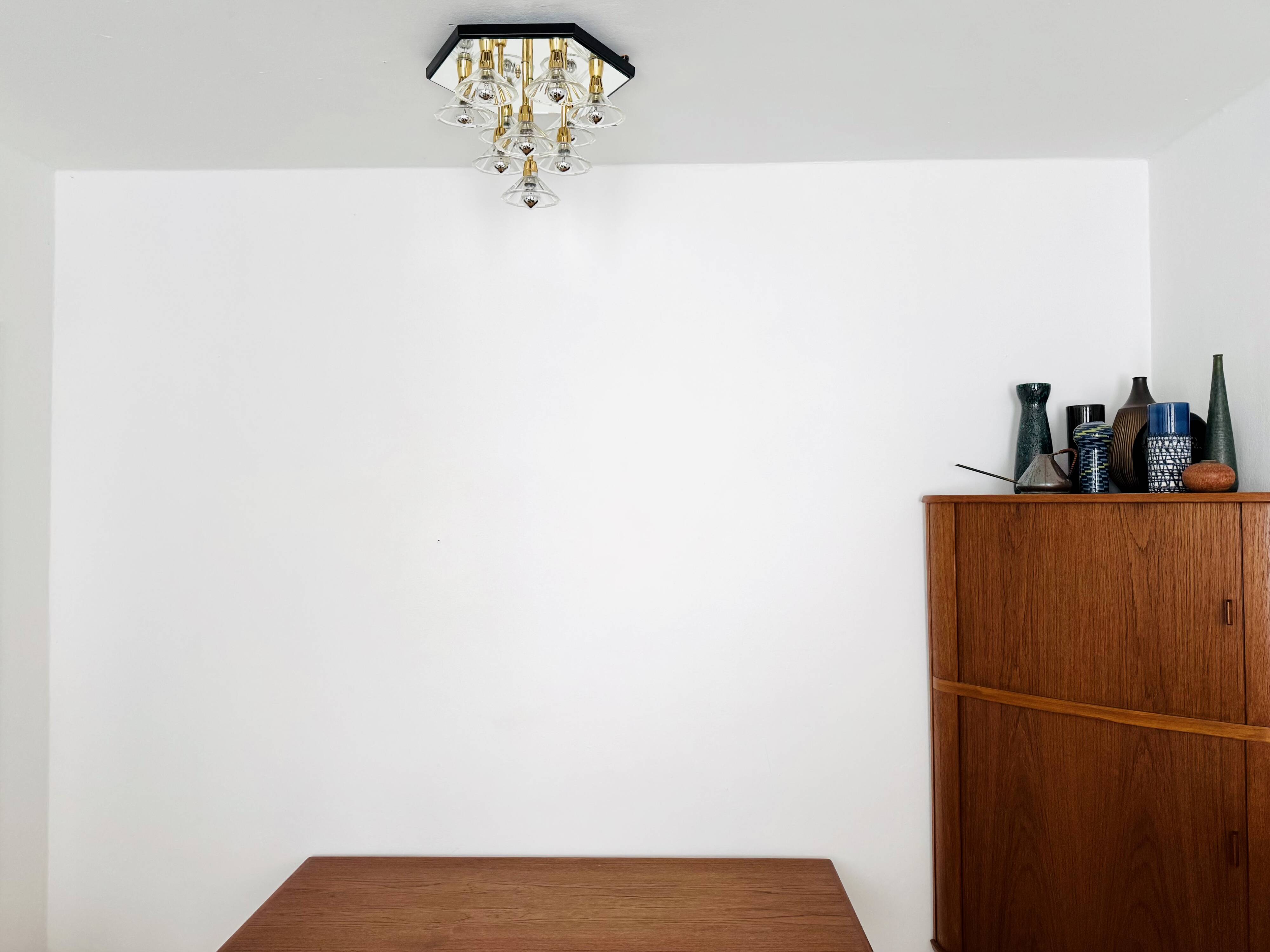 1980s Bicolor Glass Flush Chandelier by F. Fabbian