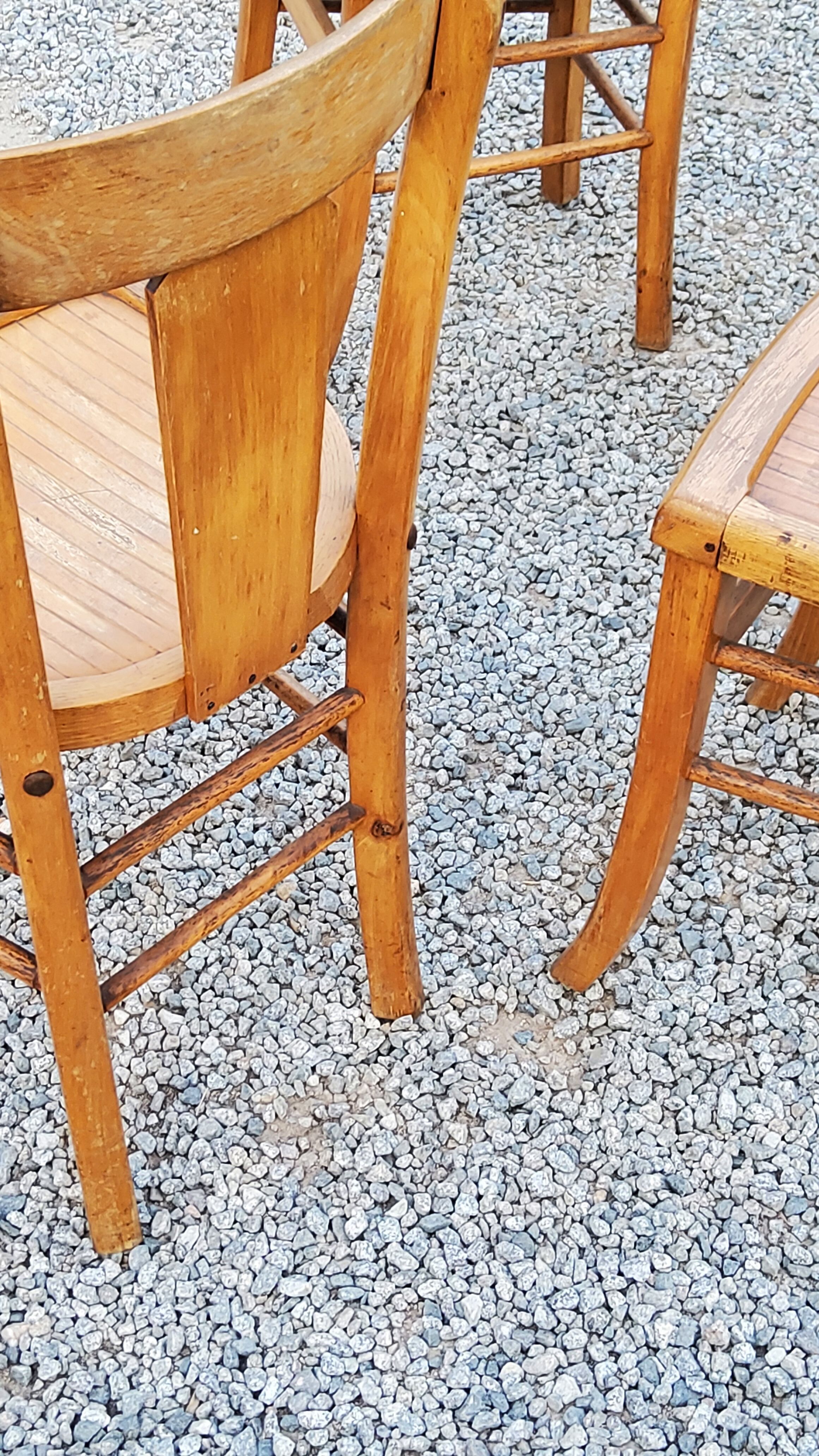 Set of 4 bistro chairs in beech and blond oak from the 50s