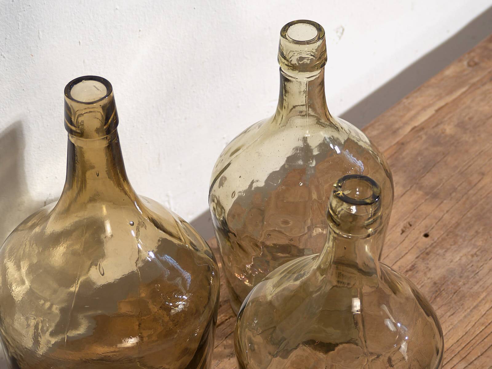 Antique brown demijohns (circa 1920). 3-piece set #13