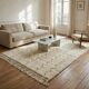 White Moroccan rug in wool with yellow zigzag 150x250 cm