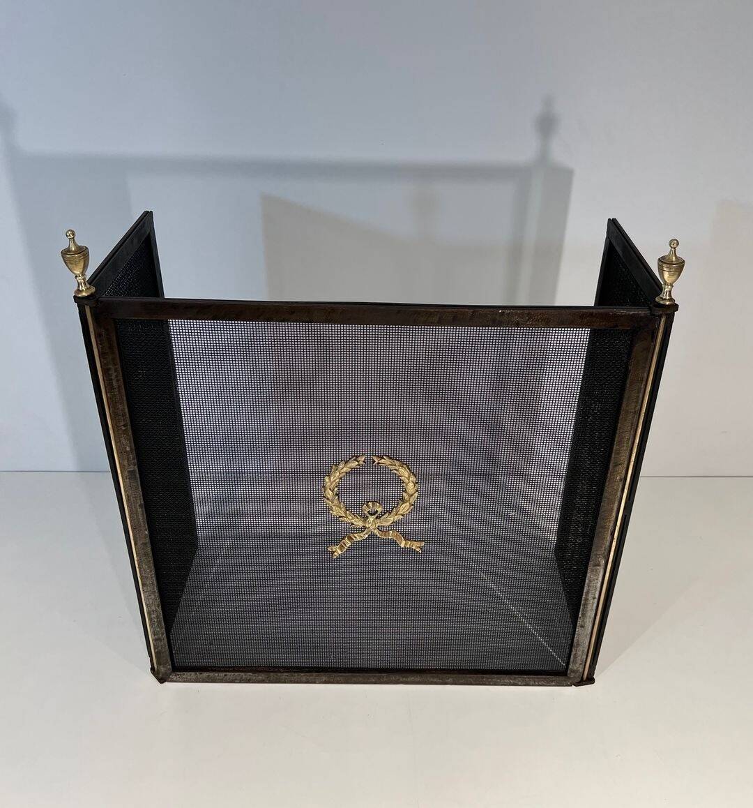 Neoclassical Three-Panel Steel Mesh Fire Screen