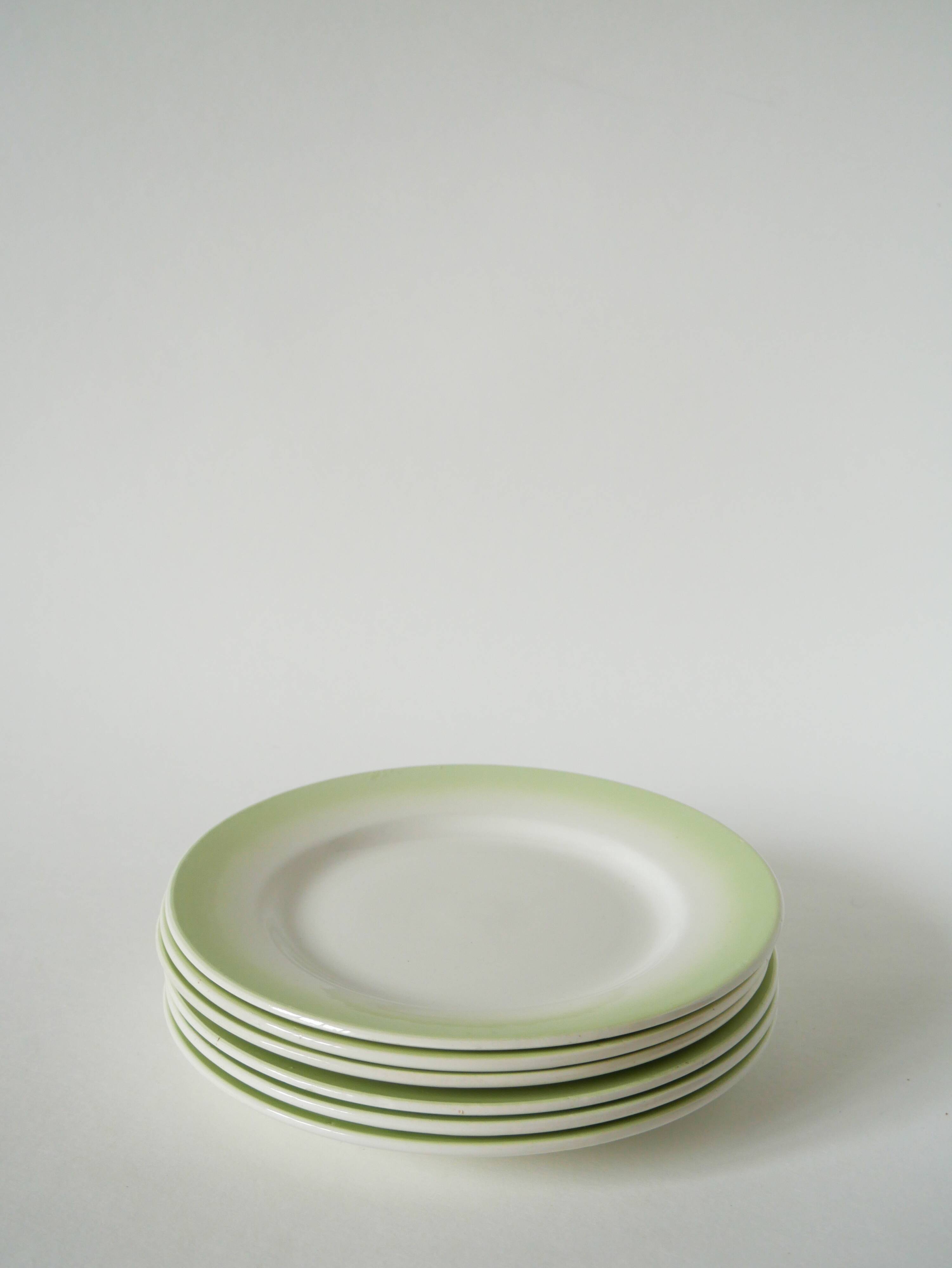 Set of 6 Tie & Dye green dessert plates, 1960