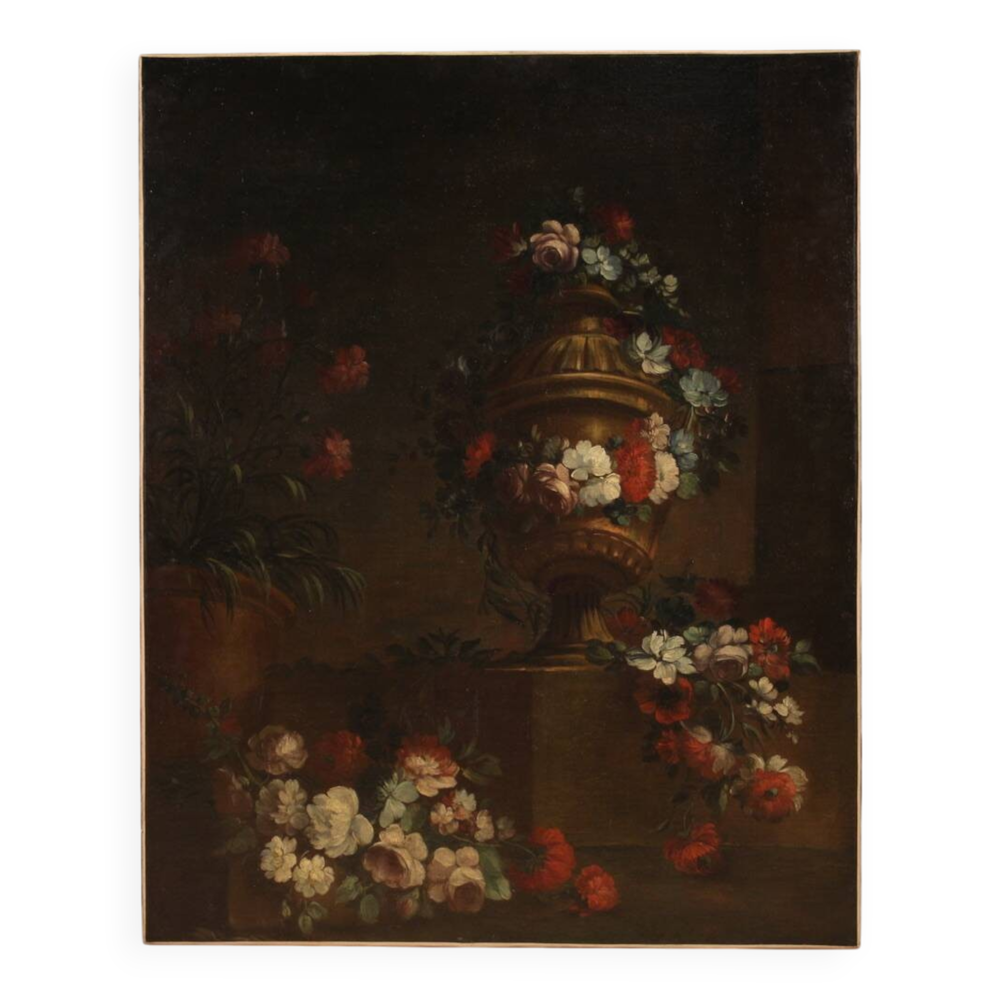 Peinture italienne antique nature morte aux fleurs du XVIIIe siècle