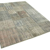 Hand-Knotted Turkish Vintage 177 cm x 243 cm Grey Patchwork Carpet