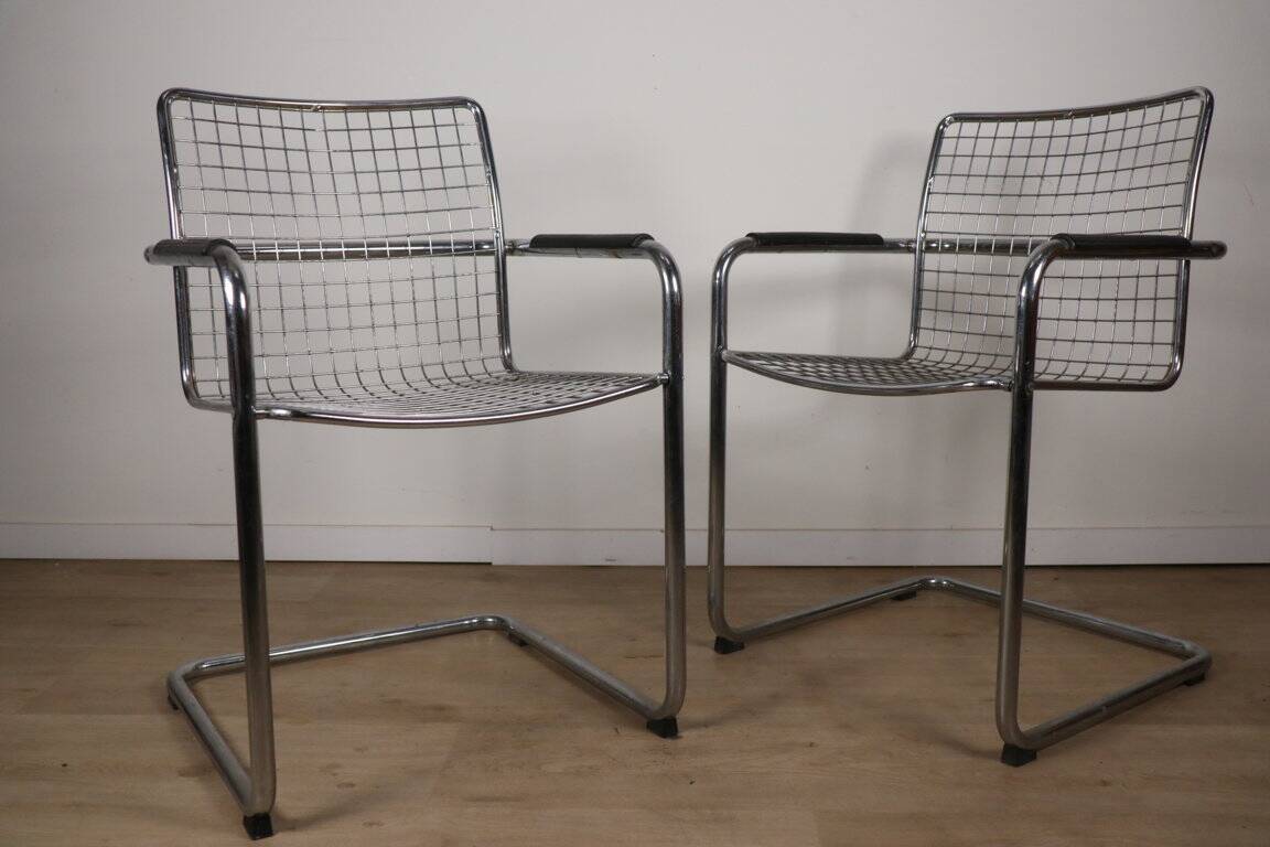 Pair of vintage chrome metal armchairs, 1970
