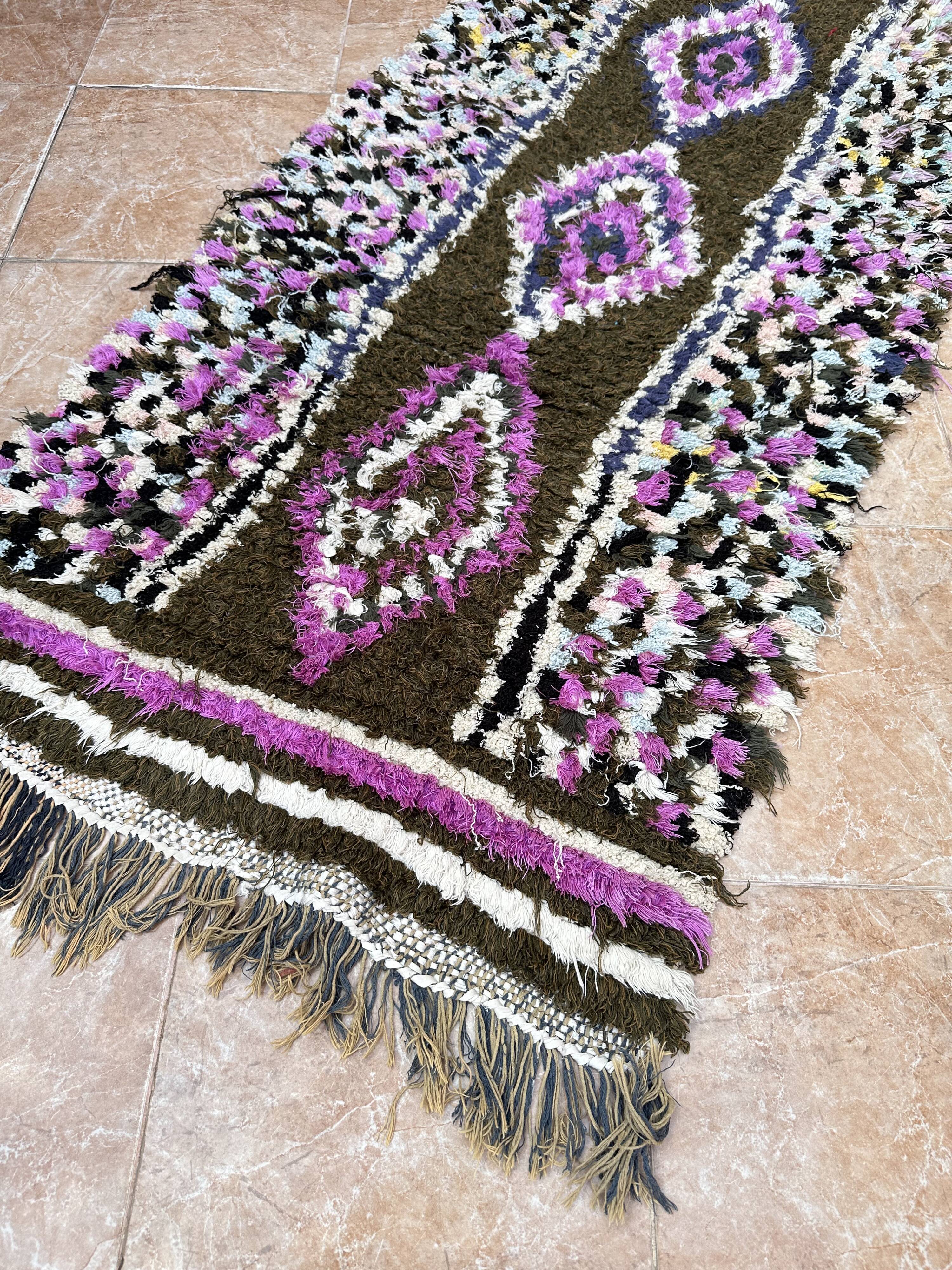 Vintage Boucherouite Berber hallway rug: Moroccan rug