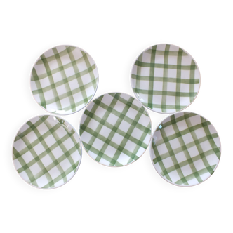 5 plates for appetizers or dessert Moulin des Loups Vichy, green tiles