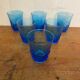 Set of 6 blue molded glass juice glasses with vintage leaf design