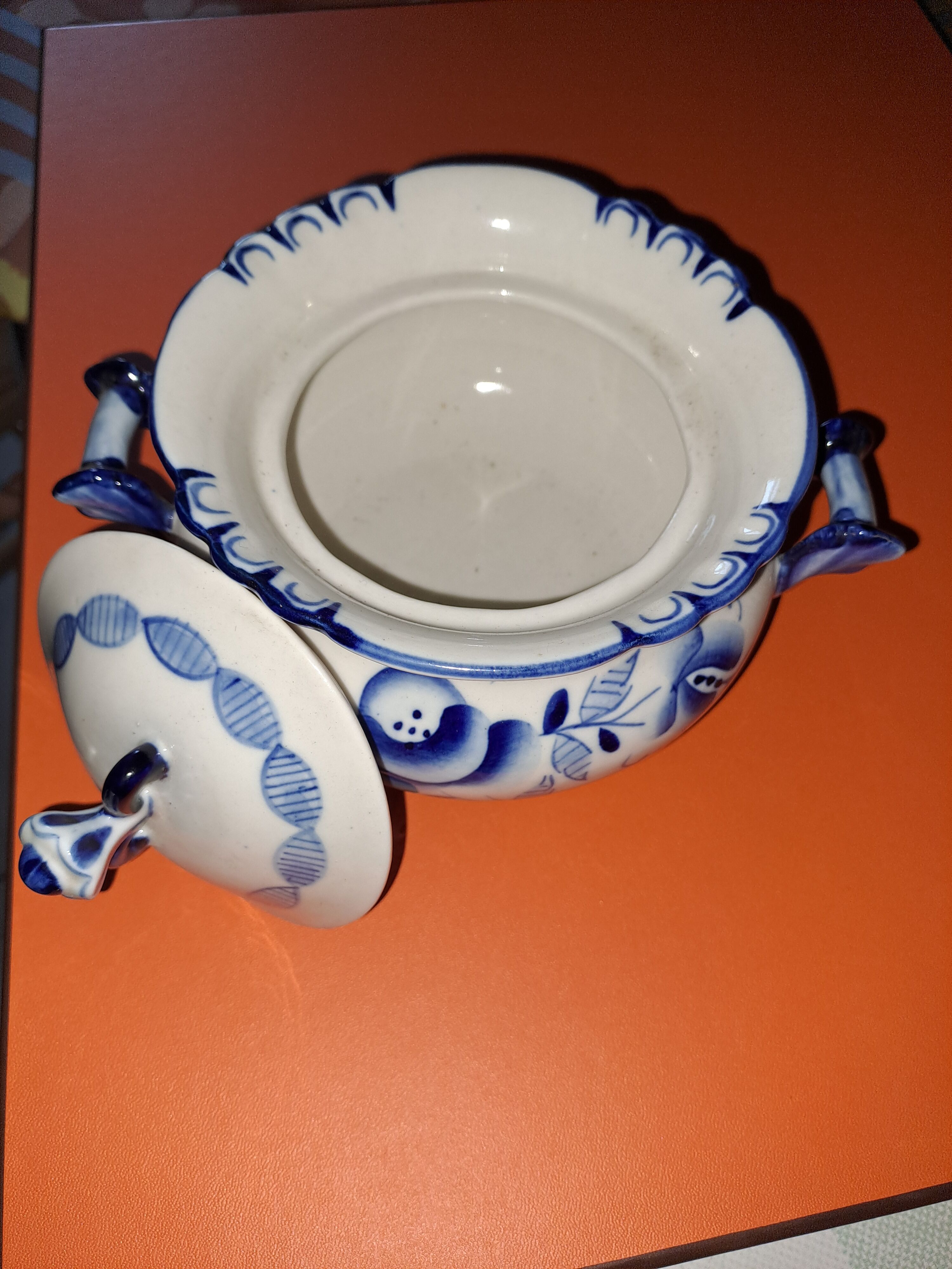 Vintage Gzhel porcelain sugar bowl