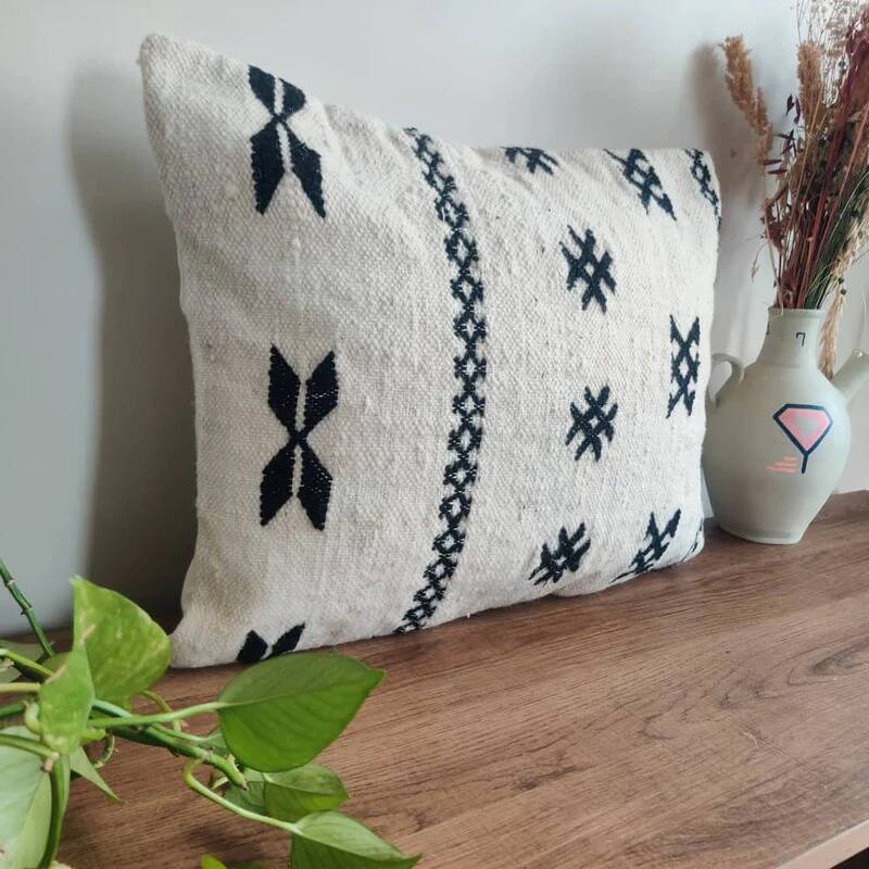 Black and white Moroccan bohemian cushion