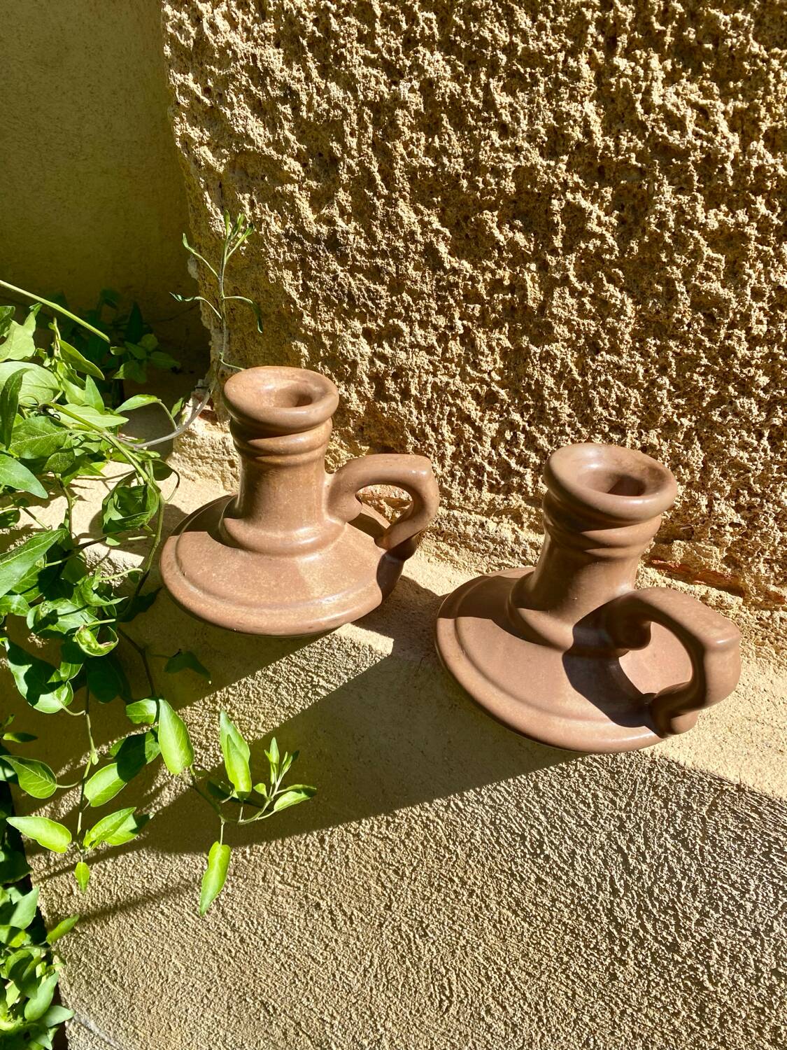 Vintage stoneware candle holders