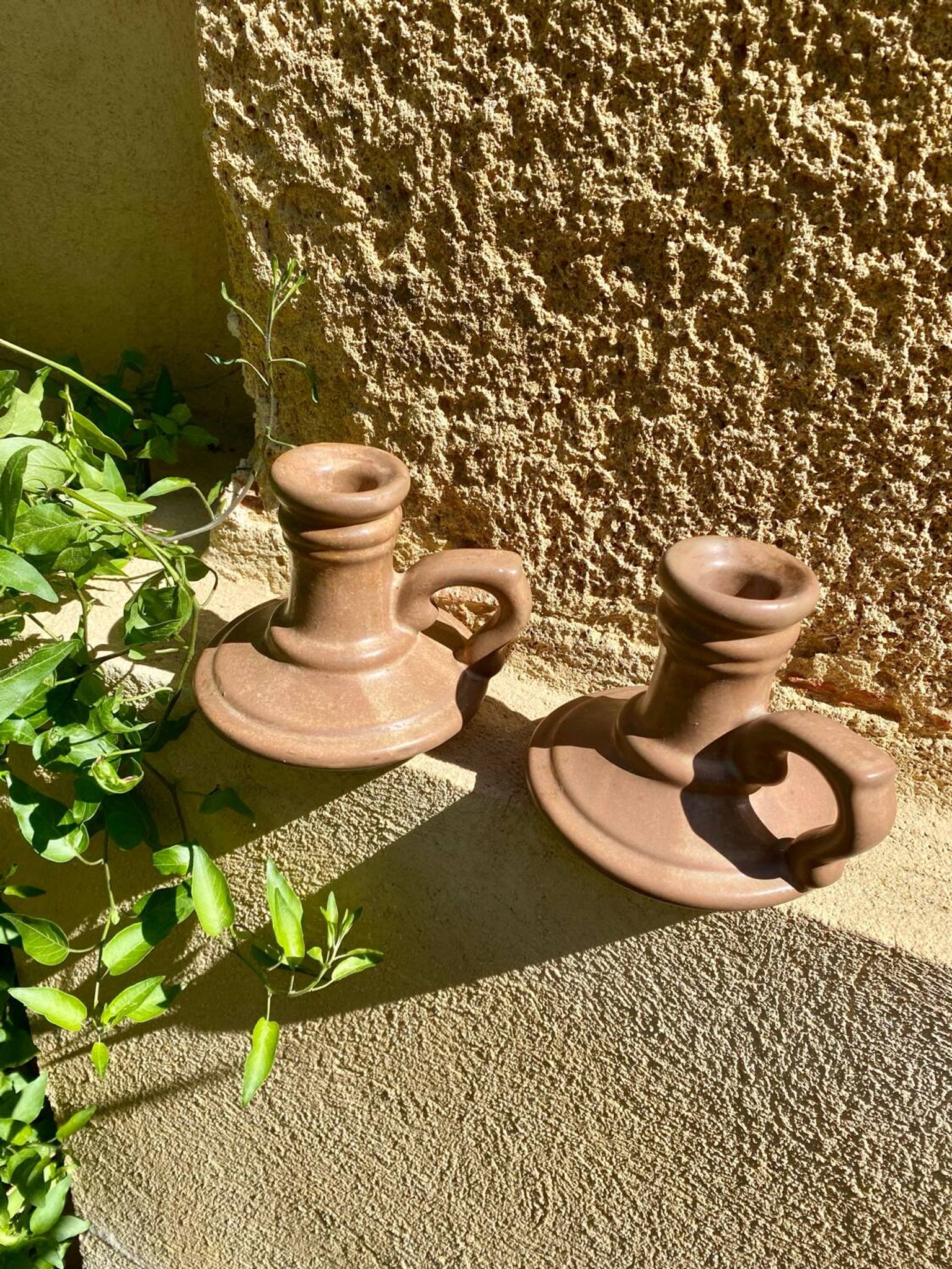 Vintage stoneware candle holders