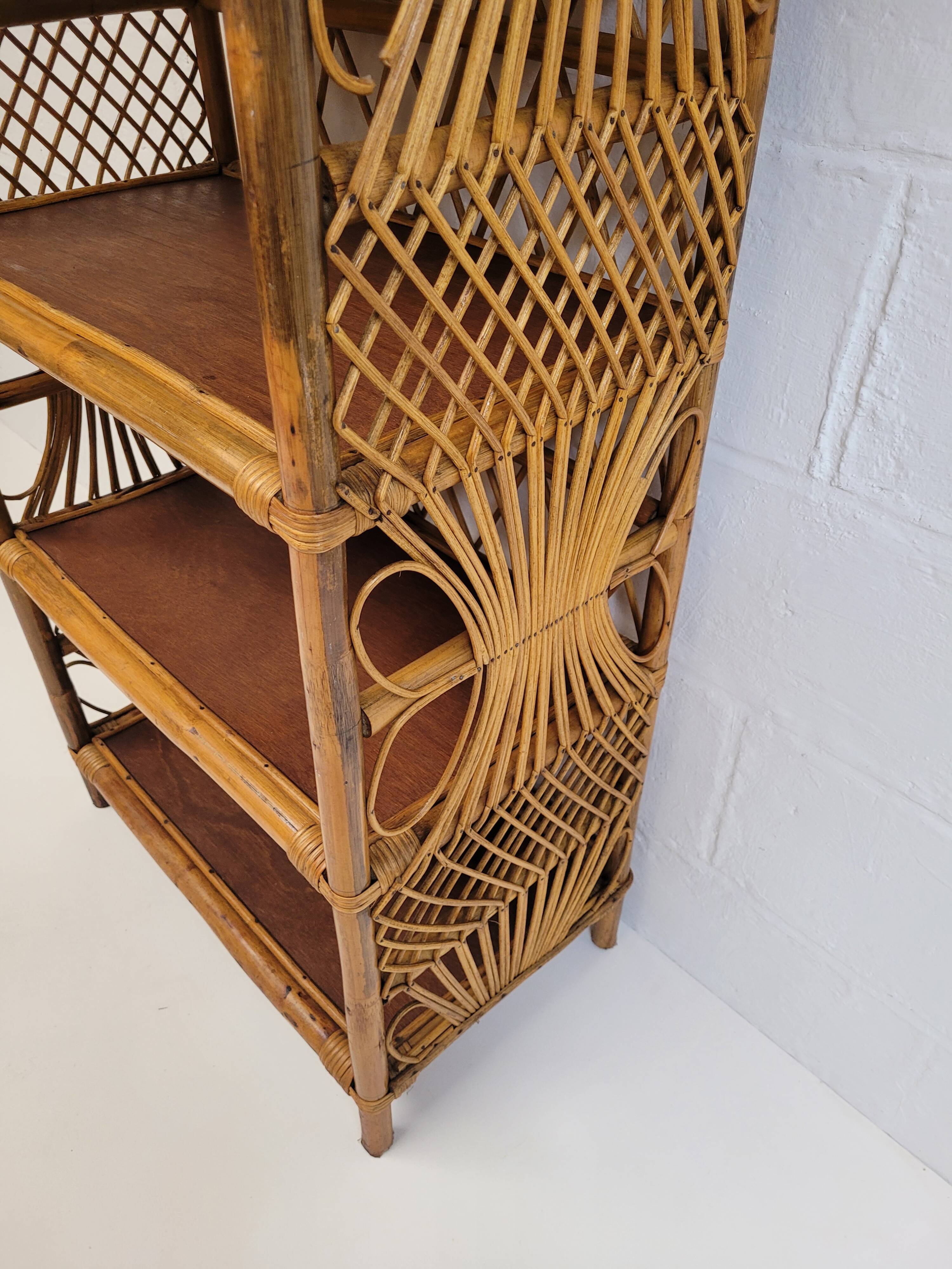 Vintage rattan bookcase shelf