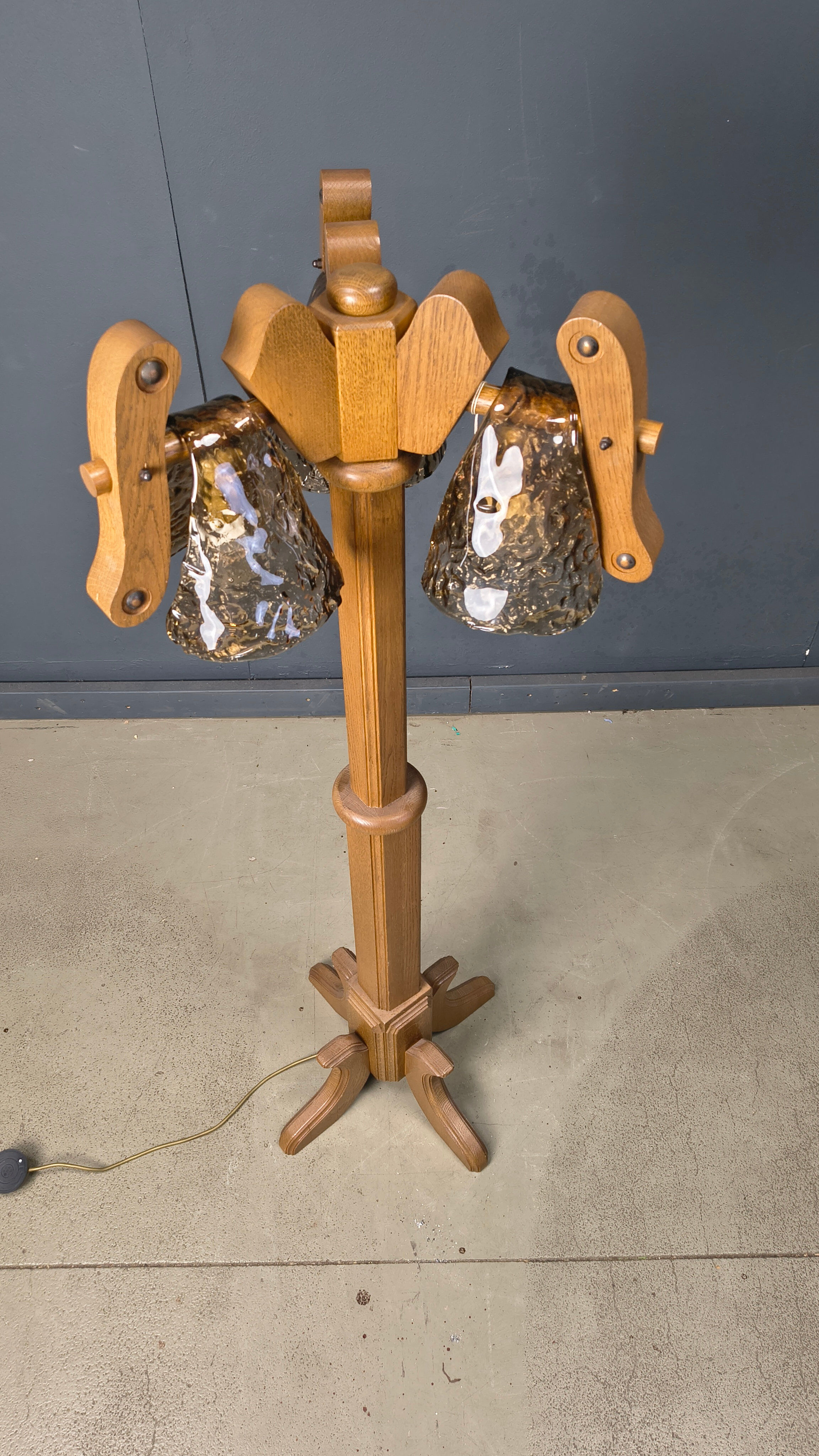 Rustic oak and Murano glass floor lamp, 1960s