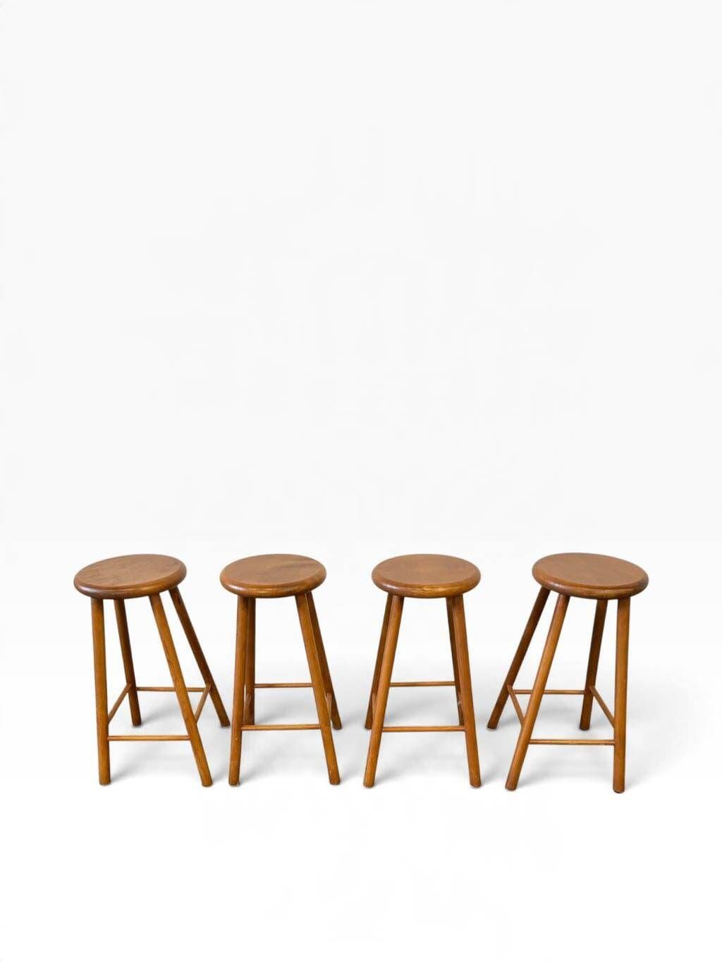 Ensemble de 4 tabourets vintage en bois / tabourets de bar