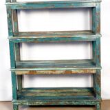 Old burmese teak shelf with original blue patina
