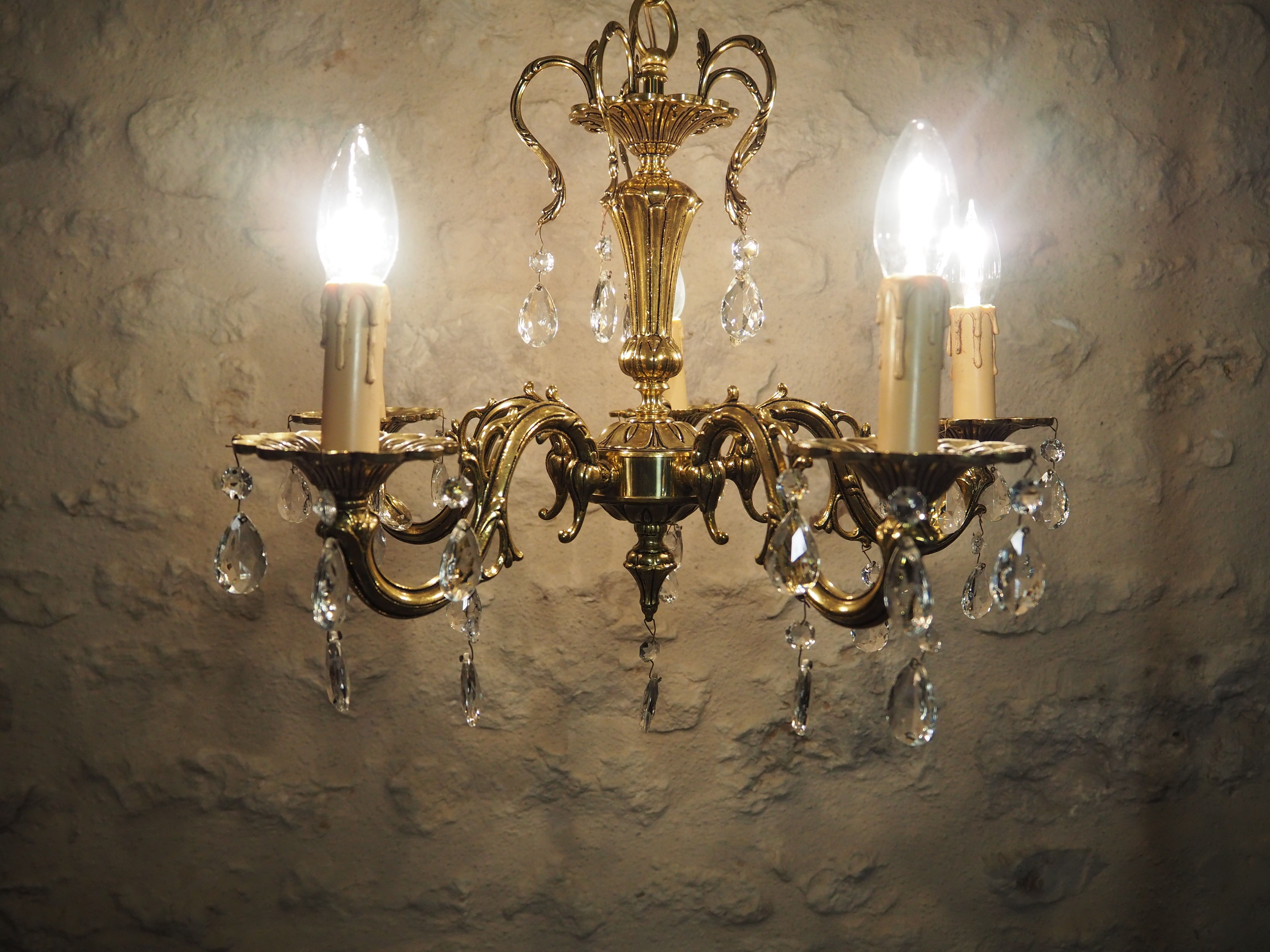 Bronze chandelier and faceted crystal stamps