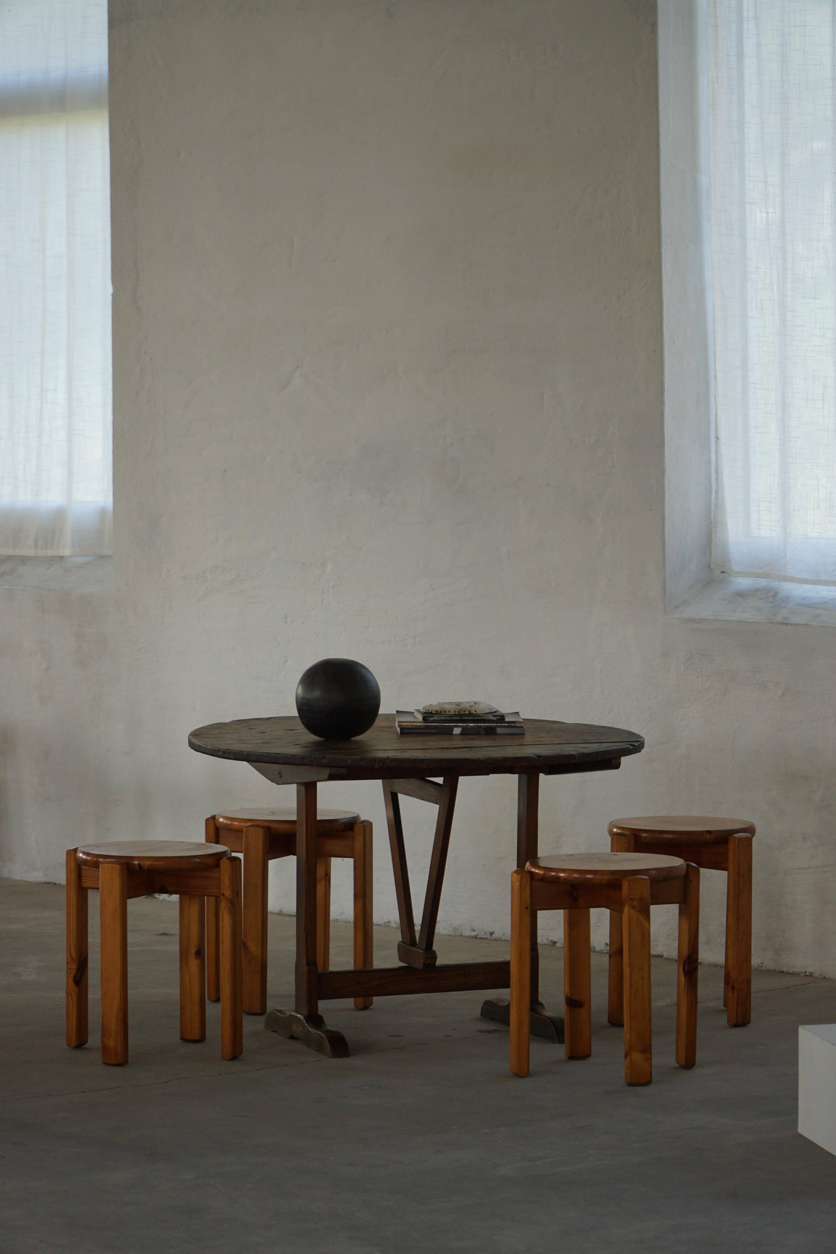 Mid-20th century, set of 4 vintage stackable pine stools, Danish design.