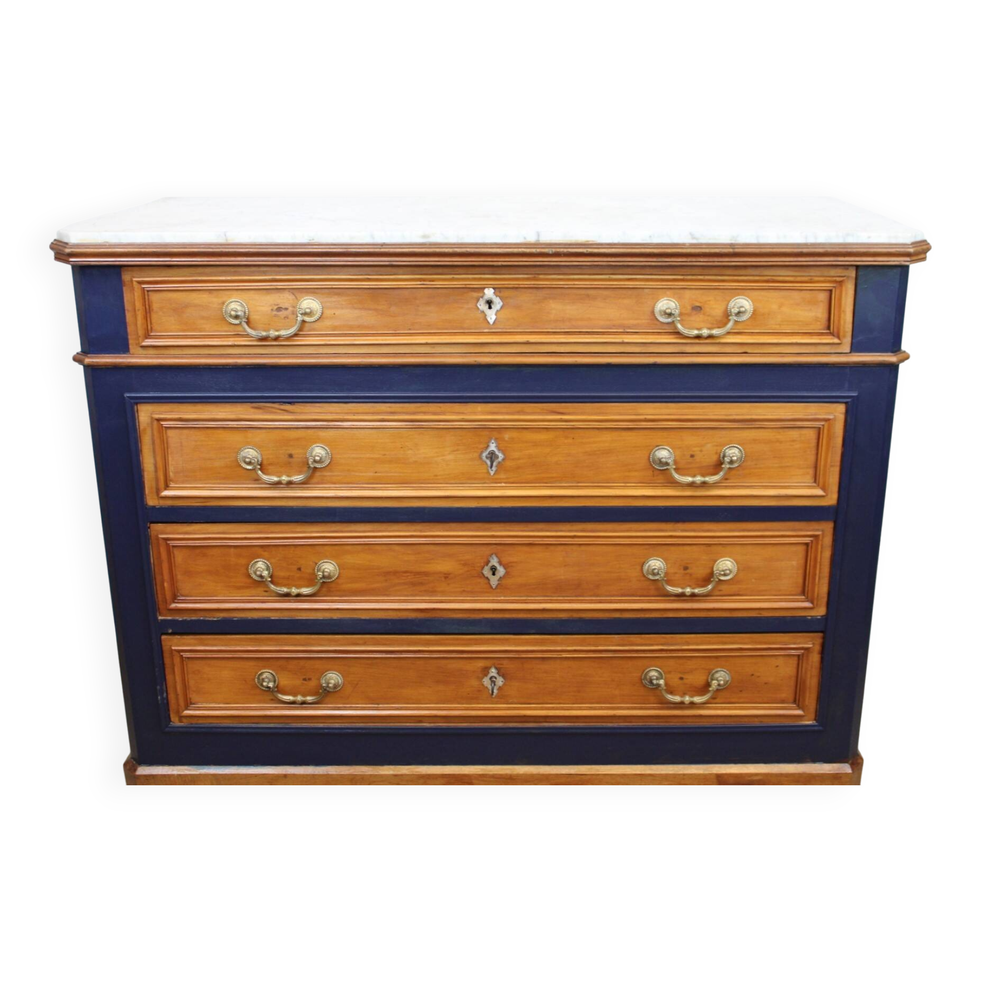 Chest of drawers in oak and gray marble, France 19th century