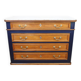 Commode en chêne et marbre gris, France XIXème