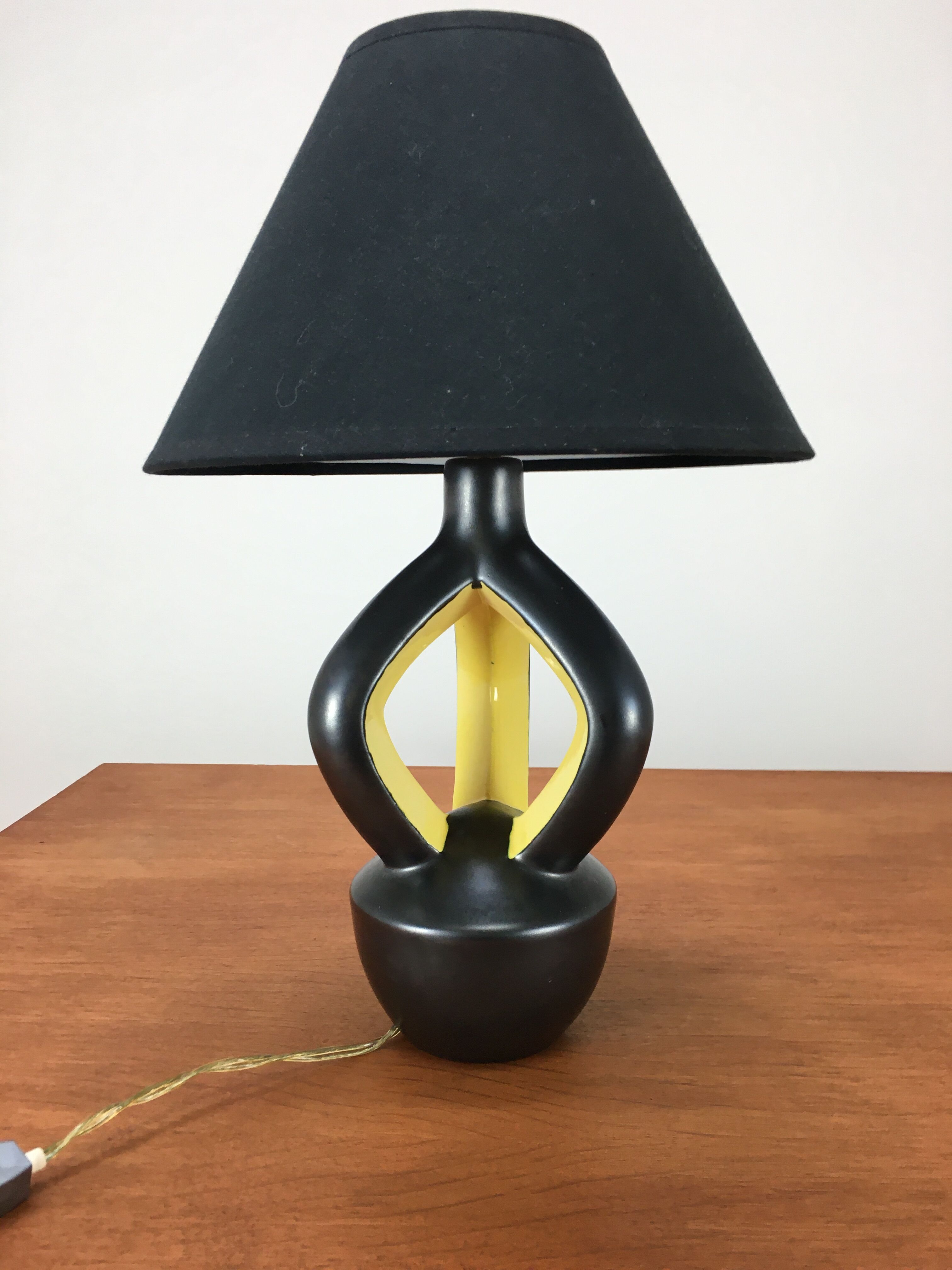Yellow and black ceramic lamp, Vallauris