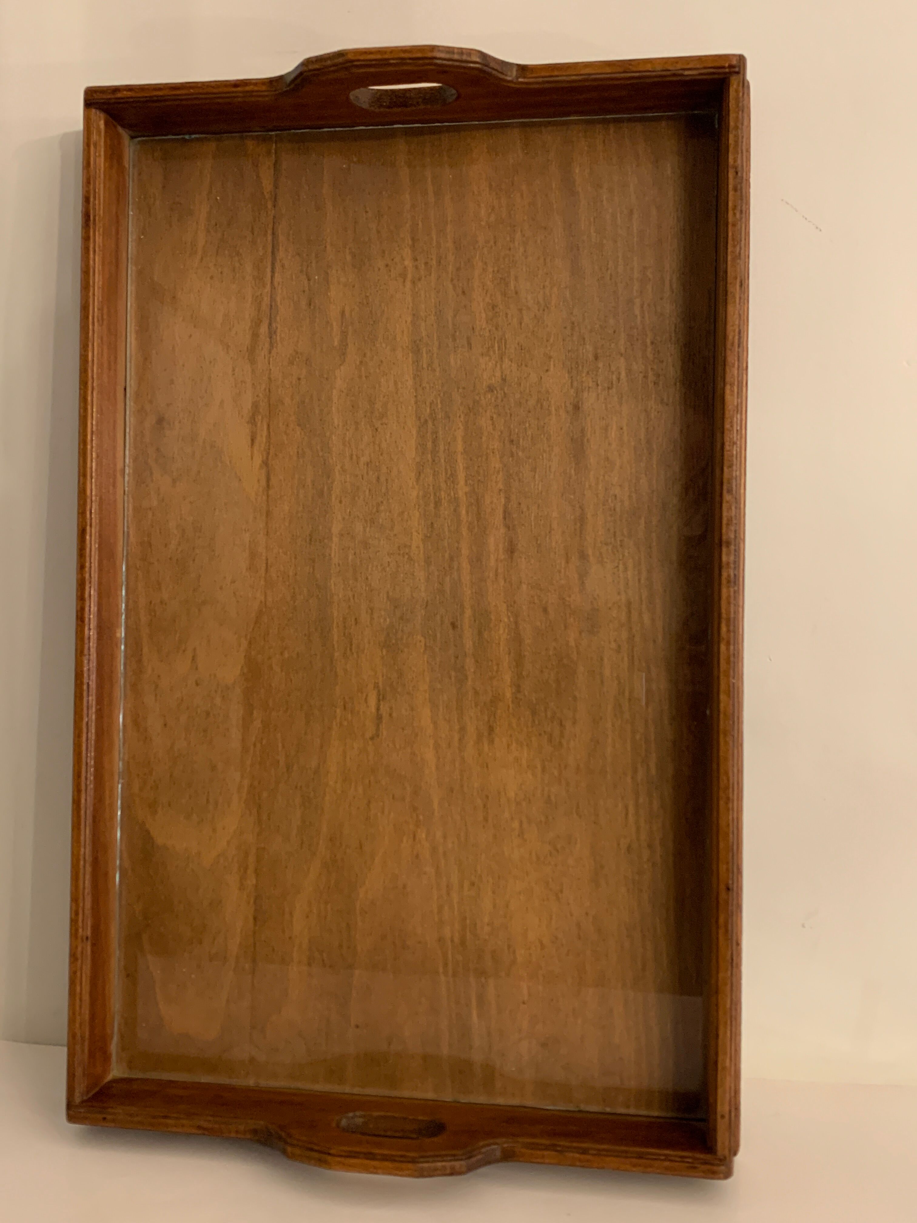 Old wooden and glass tray