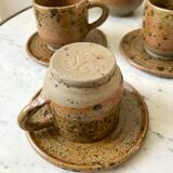 coffee service 6 cups and saucers, teapot and sugar bowl in ceramic / pottery / stoneware years 50-6