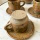 service à café 6 tasses et sous-tasses, theière et sucrier en cérémique / poterie / grès années 50-6