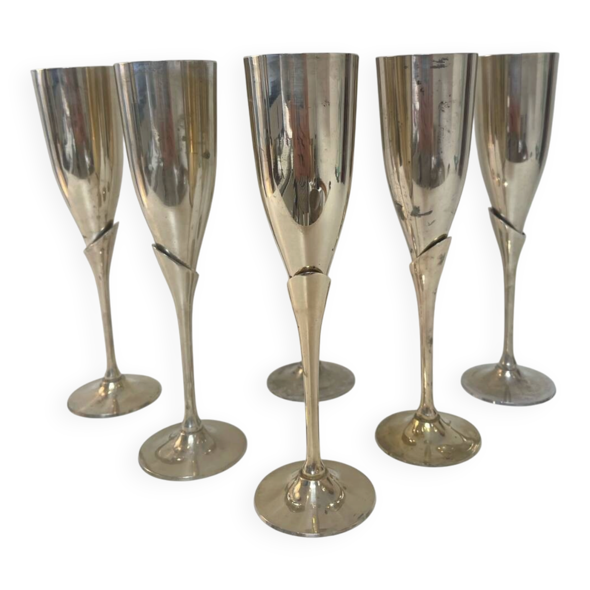 Set of 6 silver-plated champagne flutes – 1970s