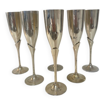 Set of 6 silver-plated champagne flutes – 1970s